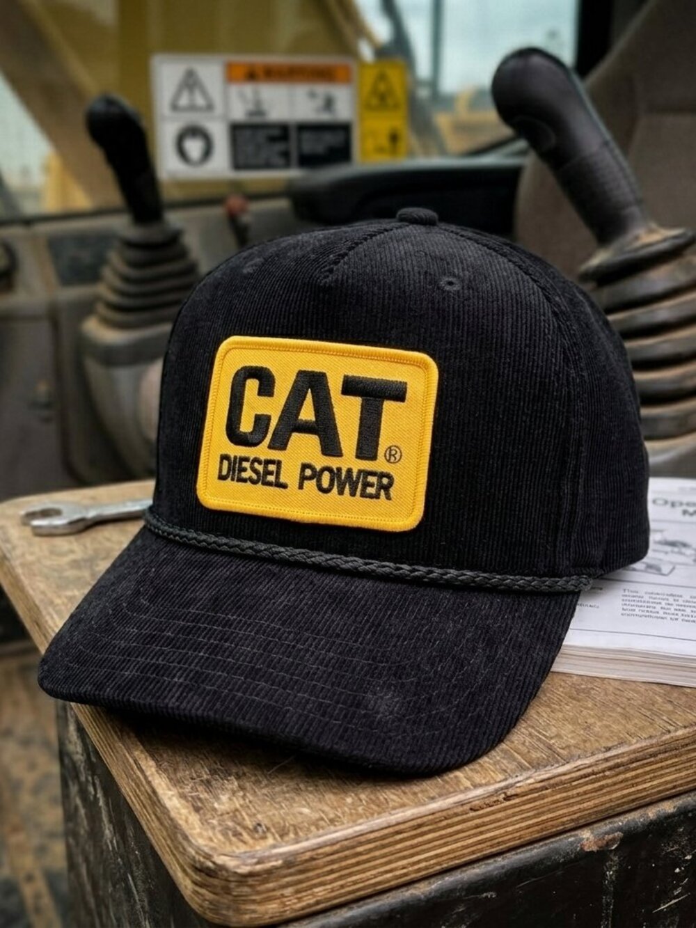 Diesel Power Heavy Equipment Patch Black Corduroy Rope Snapback Trucker Hat 90s